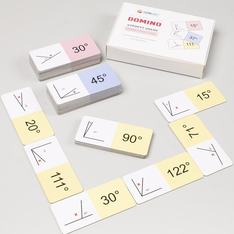 Matematické domino Priamy a pravý uhol, 36 kartičiek