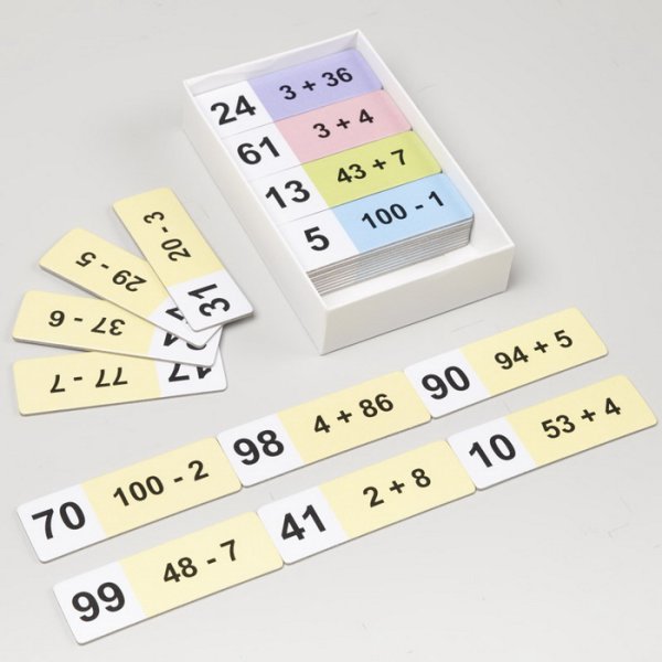 Matematické domino Sčítanie a odčítanie jedno a dvojciferného čísla do 100 bez prechodu, 50 kariet
