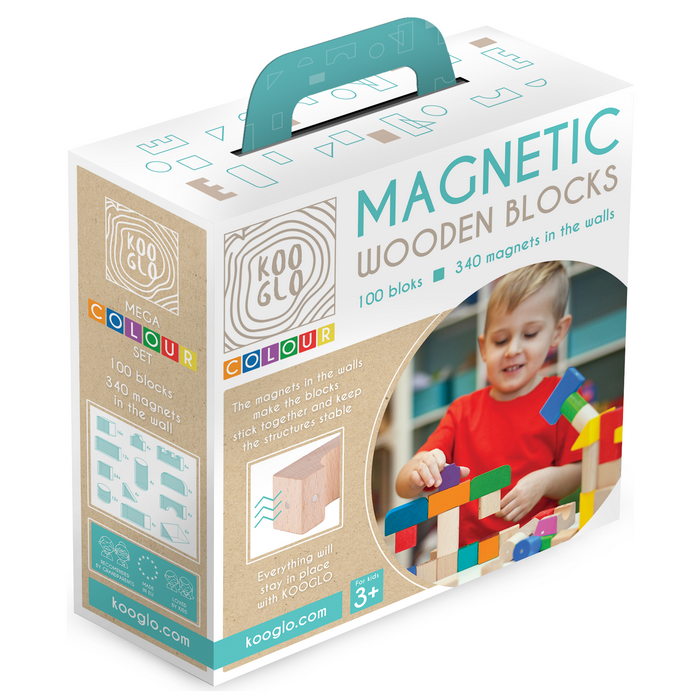 Kooglo drevená magnetická stavebnica Mega Color, 100 ks