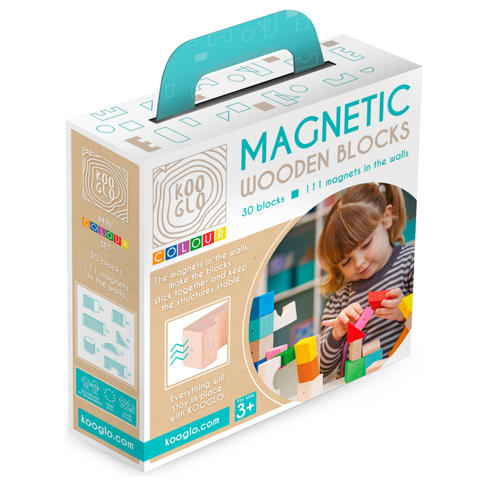 Kooglo drevená magnetická stavebnica Mini Color, 30 ks