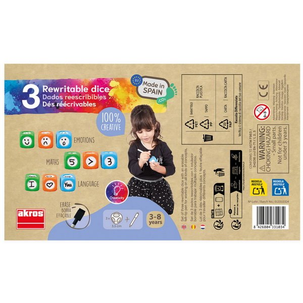 Akros Prepisovateľné kocky, 3 ks
