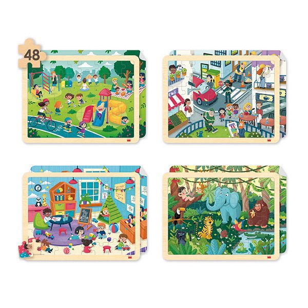Sada puzzle Miesta, rešpekt a život v harmónii, 4v1