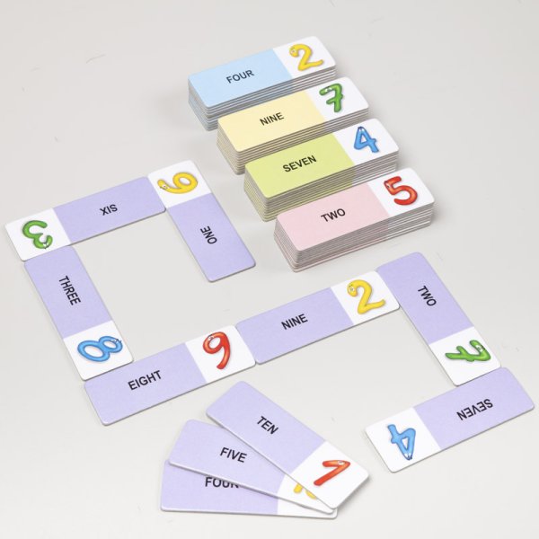 Slovíčkové domino - Čísla AJ, 50 slov