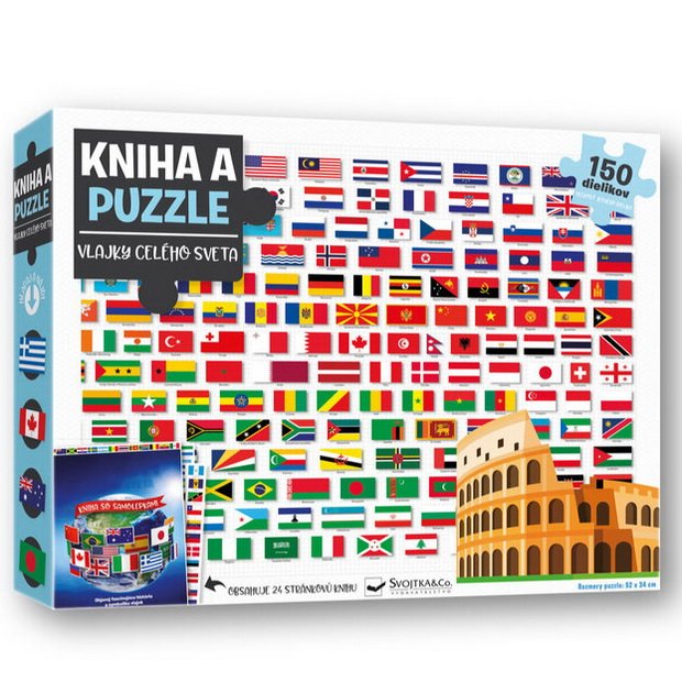 Kniha Vlajky celého sveta a puzzle, 150 dielikov