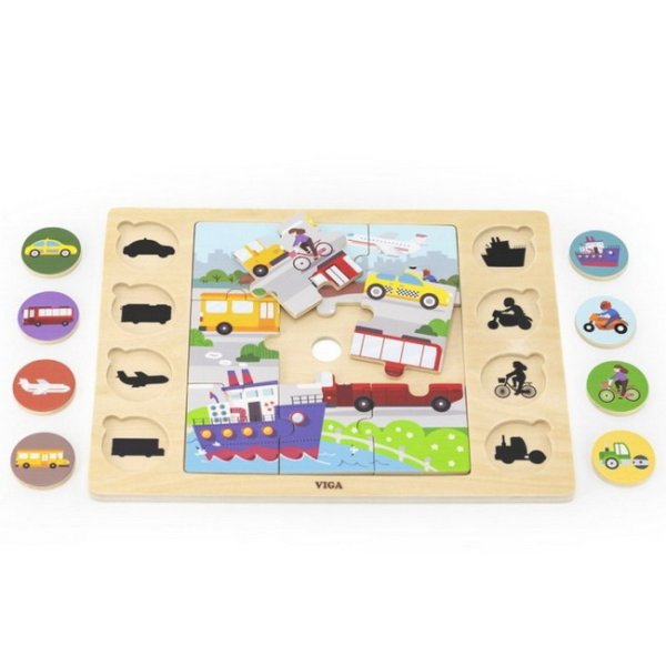 Viga Drevené puzzle Doprava, 9 dielikov
