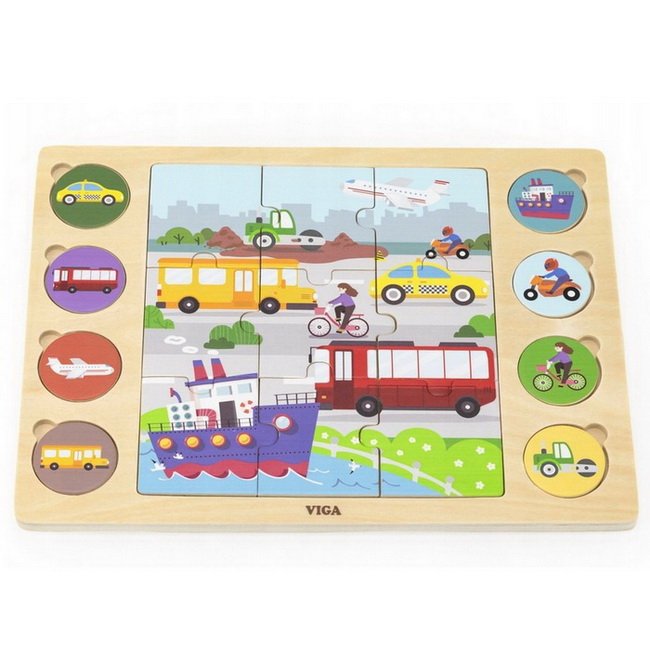 Viga Drevené puzzle Doprava, 9 dielikov