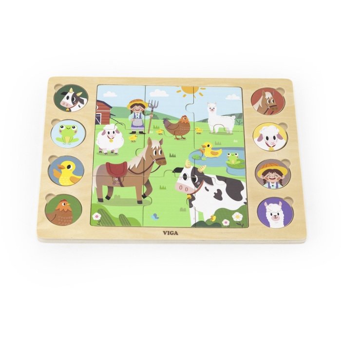 Viga Drevené puzzle Zvieratká, 9 dielikov