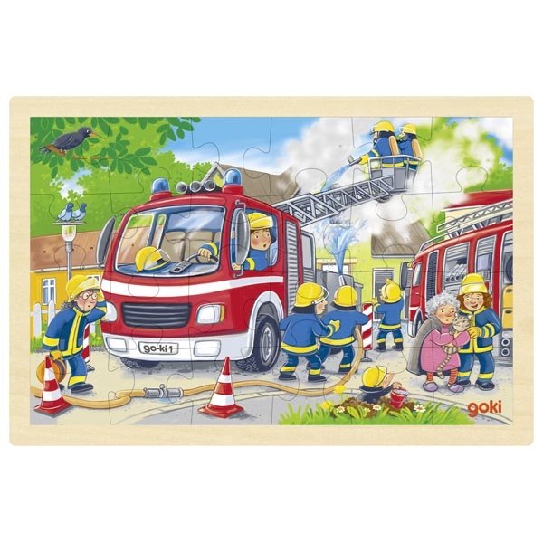 Goki Drevené puzzle Požiarnici, 24 ks