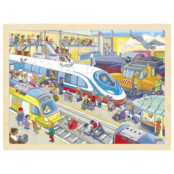 Goki Drevené puzzle Železničná stanica, 96 dielikov