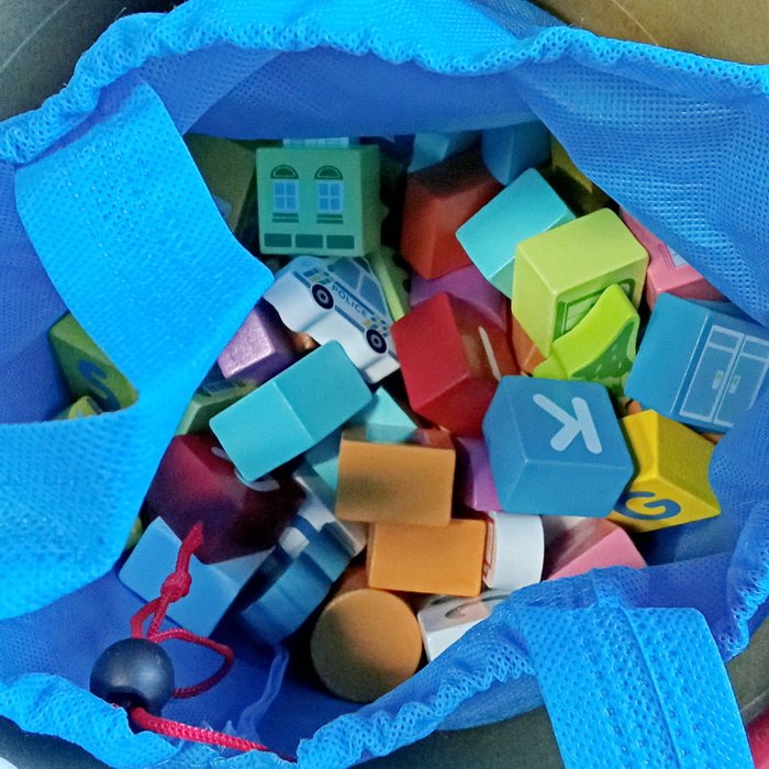 Woody Drevená stavebnica Mesto vo vedierku, 115 ks