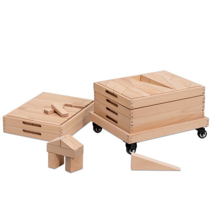 Betzold Drevený vozík s kockami Natur (set 1) 159 dielikov