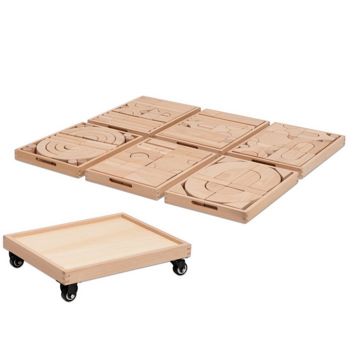 Betzold Drevený vozík s kockami Natur (set 2) 156 dielikov