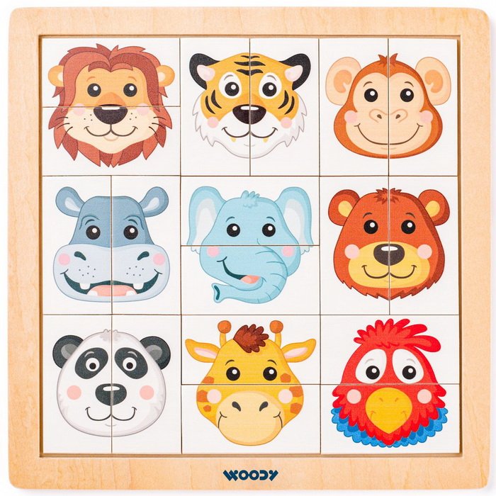 Woody Puzzle Zvieracie hlavičky Exotika, 18 dielikov