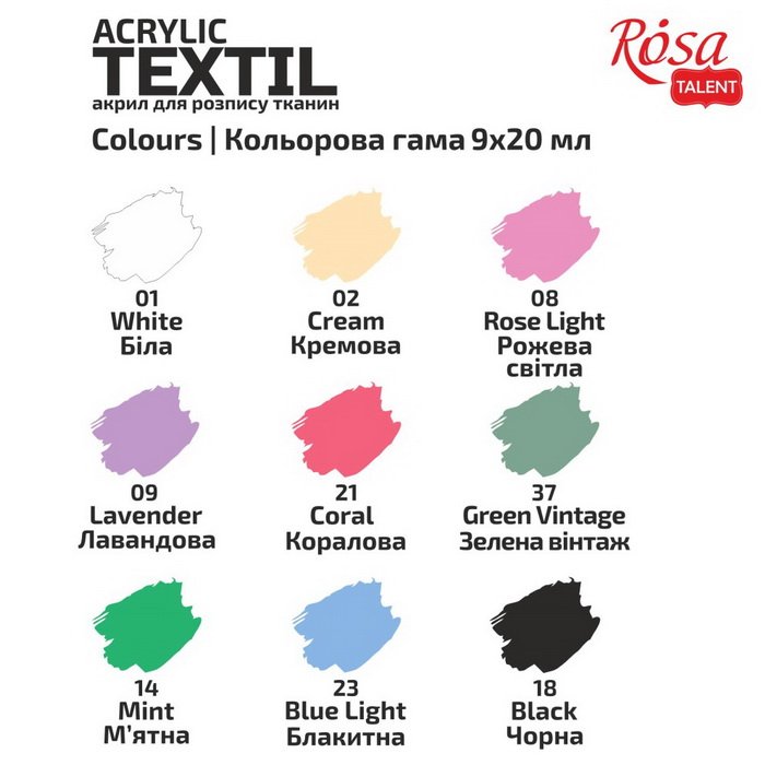 ROSA Farby na textil PASTEL 9x20ml