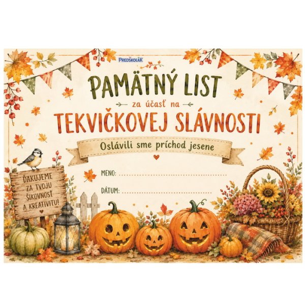 Pamätný list Tekvičková slávnosť, A5