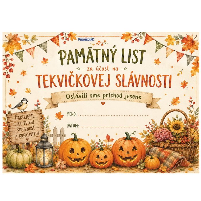 Pamätný list Tekvičková slávnosť, A5