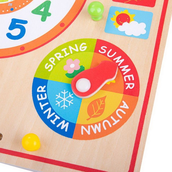 Bigjigs Toys Drevený kalendár s hodinami, anglický