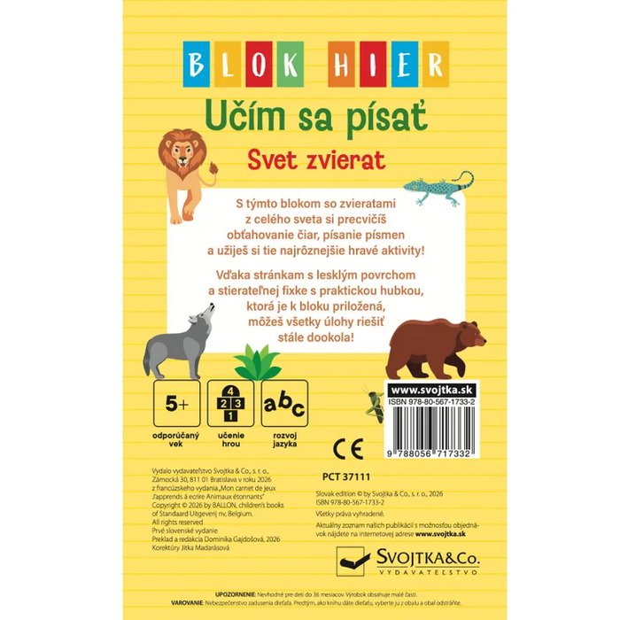 Blok hier Učím sa písať Svet zvierat